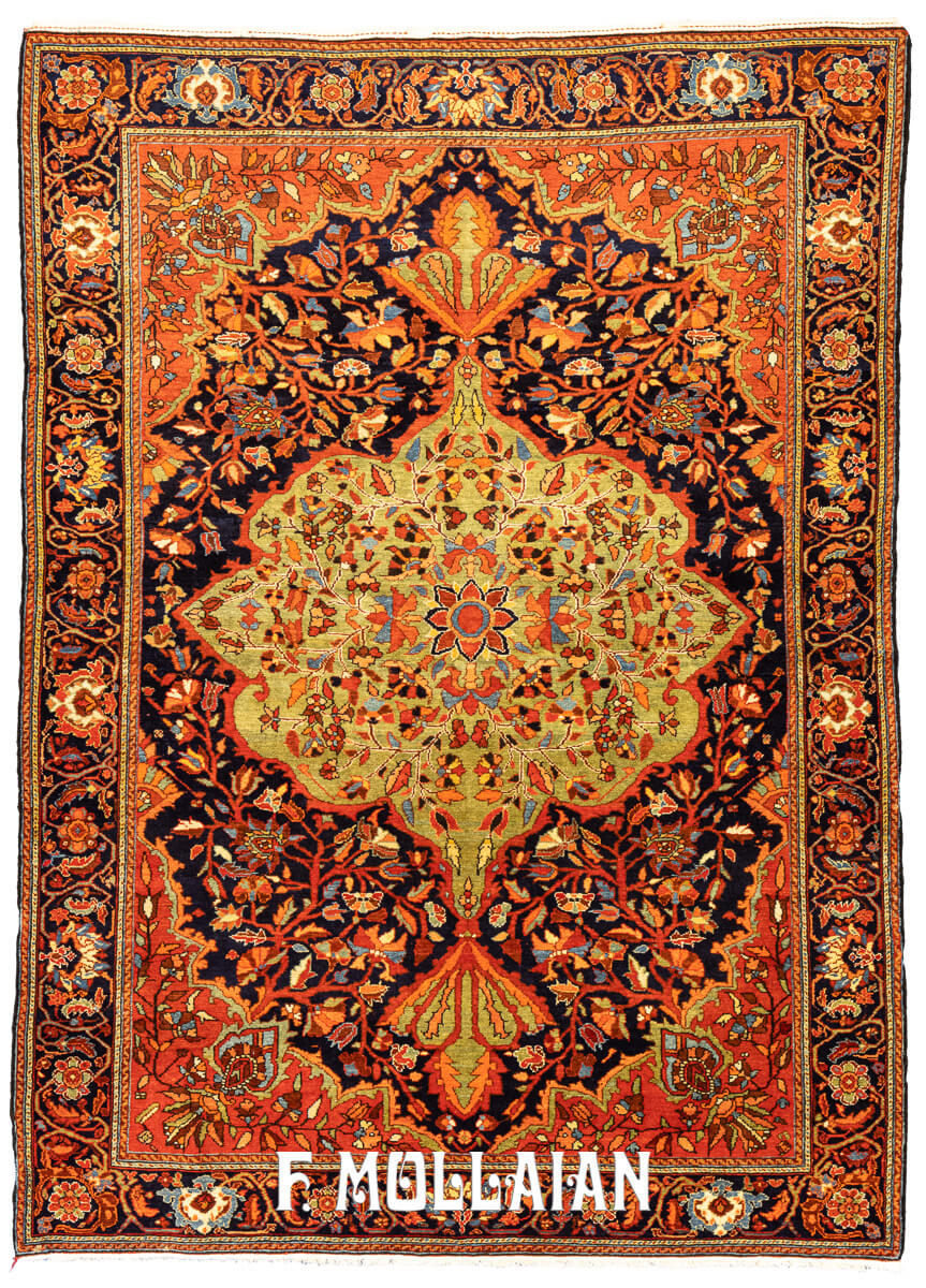 Antique Mishan Rug Green Medallion n°:850394